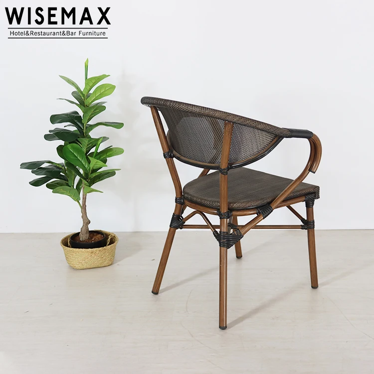 WISEMAX FURNITURE wholesale garden balcony aluminum furniture armrest rattan chair cane chair french cafe set bistro chair