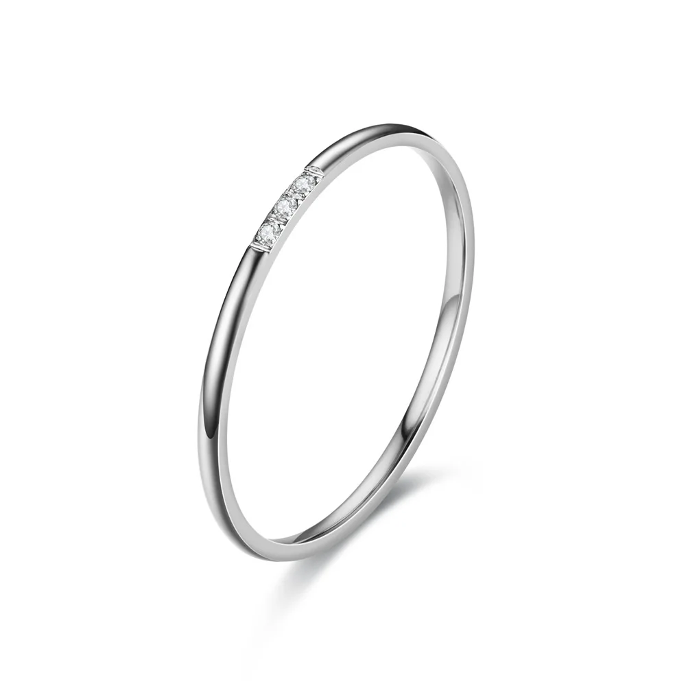 Stackable gold three rhinestone diamond stainless steel rings women thin gold silver Diamond Stainless Steel Rings for Women