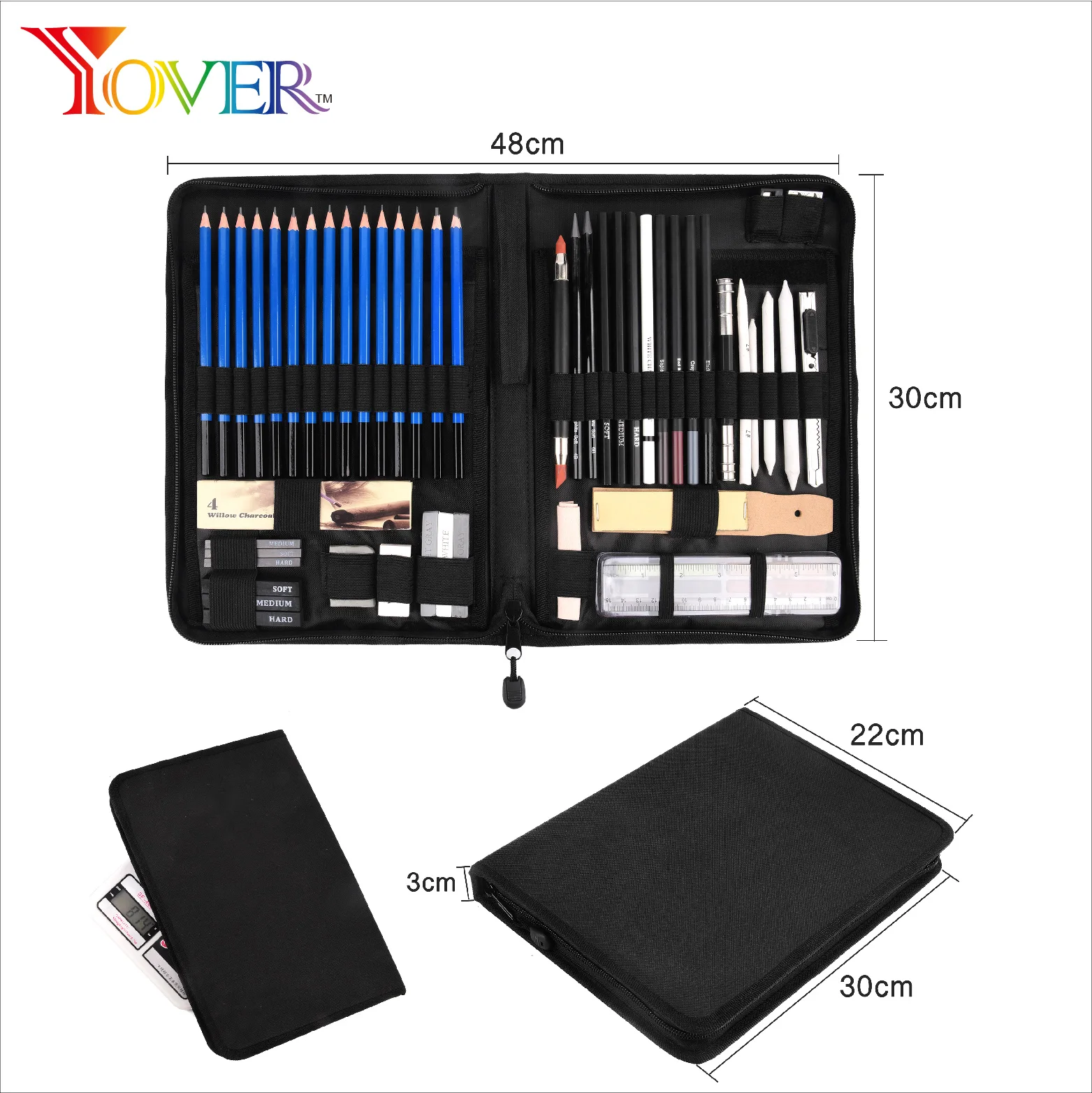 Amazon Hot Sale 60pcs professional Deluxe Art Pencil Sketching Set in Nylon Case