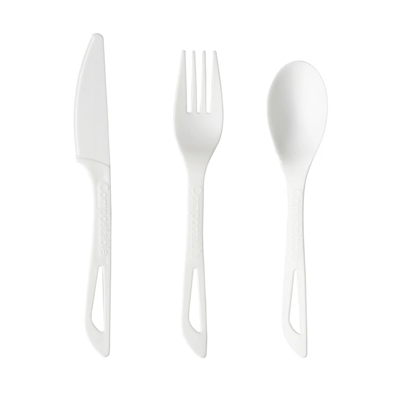 PLA disposable fully biodegradable polylactic acid tableware fruit dessert cutlery knife and fork spoon