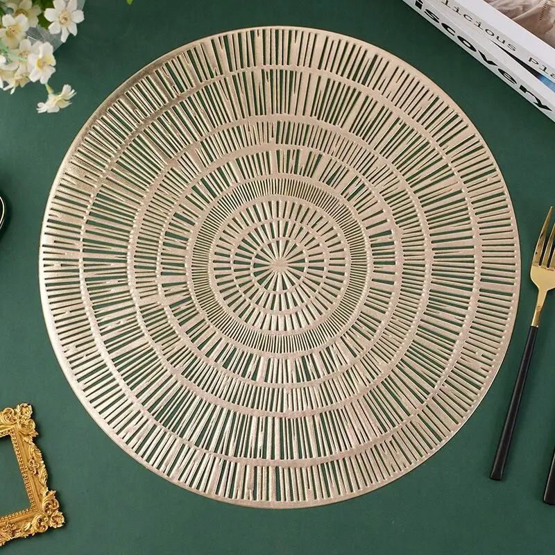 2023 CR PVC Hollow Food Serving Placemat 15 inch Pressed Vinyl Round Table Mates for Dining Table