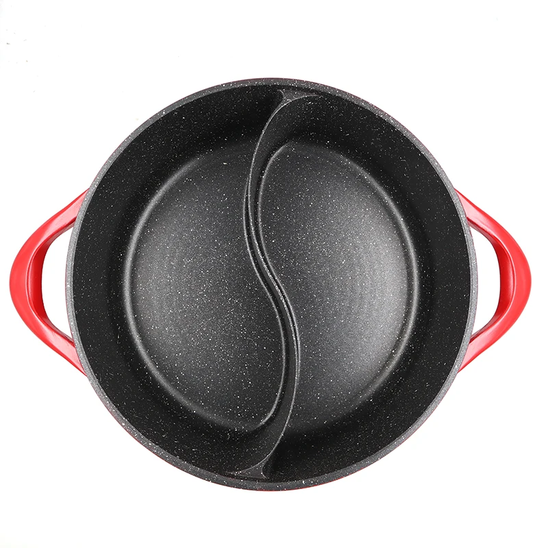 Cast Aluminum PFOA Free Chinese Samovar Hogo Sauce Pot Double-Flavor Hot Pot Non-stick Thicken 28/30 Induction Cooker