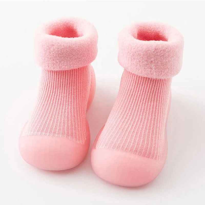 Wholesale Winter Thick Terry Floor Socks Baby Toddler Warm Anti Slip Walking Shoes Socks With Rubber Sole