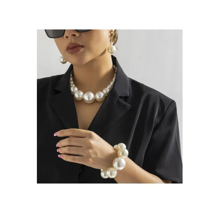 European and American style exaggerated imitation pearl earrings bracelet set design sense personalized jewelry