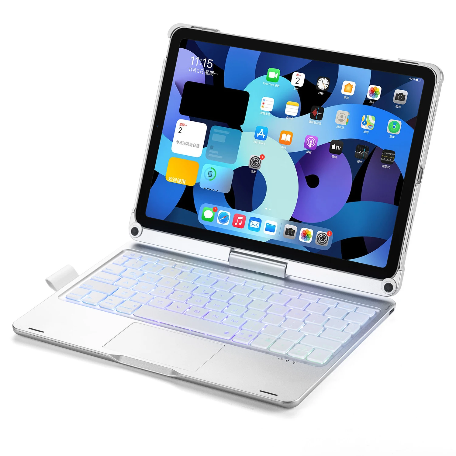 360 Rotatable 7 Color Backlight Touchpad Case Keyboard For Ipad Pro 11 Inch / Ipad Air 4 10.9 Inch