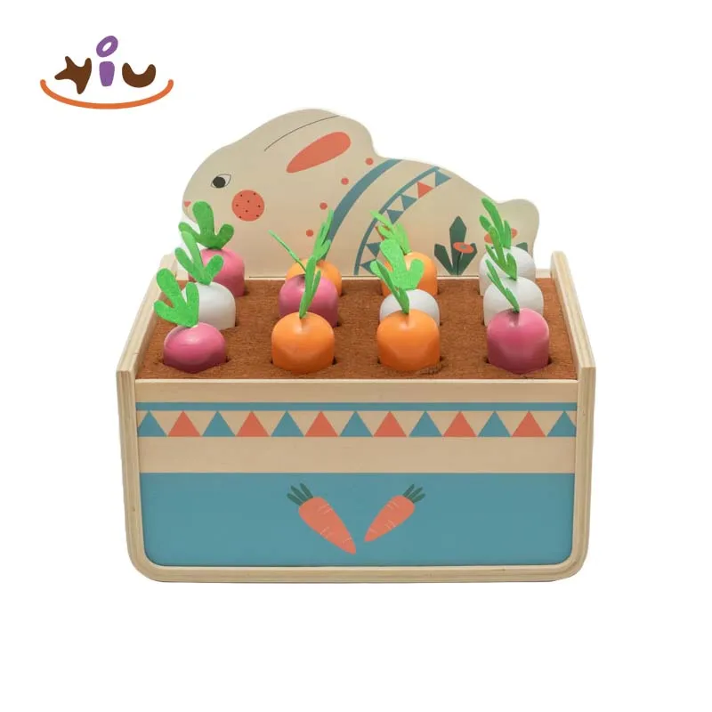 KIU Carrots Harvest Toy Wooden Educational Farm Toy Wooden Pulling Radish Game