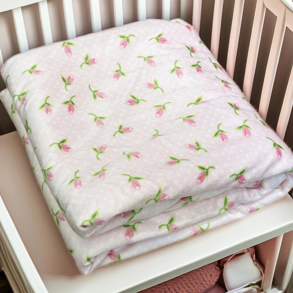 Wholesale Super Soft Double Wool Flannel Security Blanket Cute Pink Small Flowers Printed Non-Fluorescent for Newborn Baby