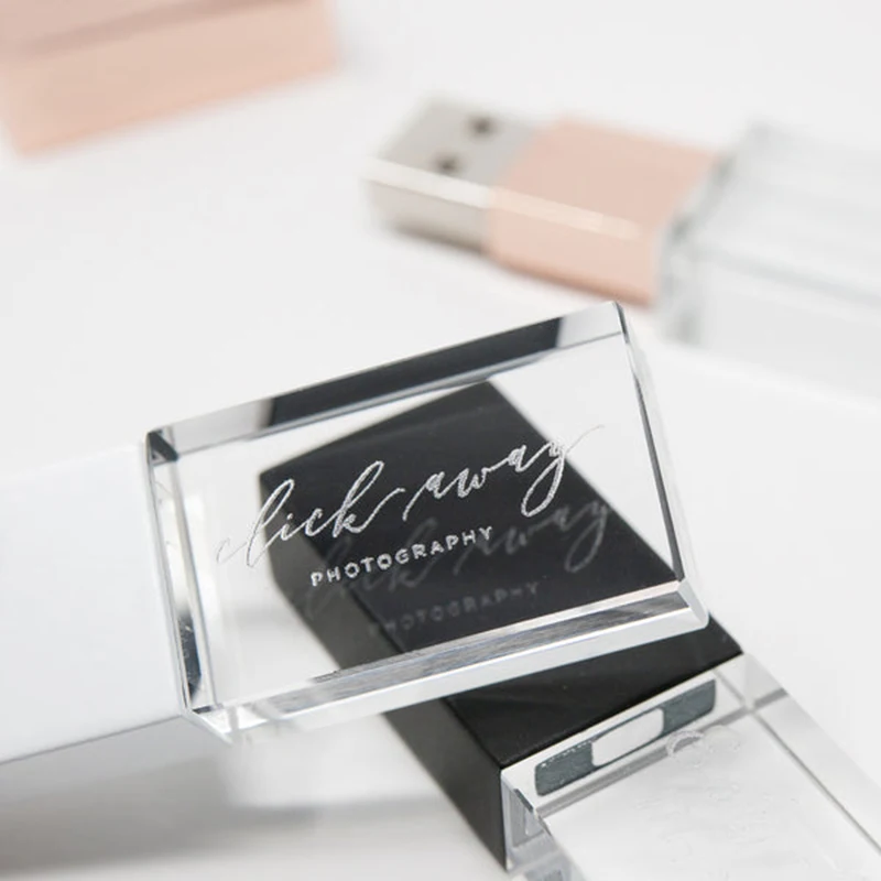 New crystal transparent rectangle USB flash memory drive glass flash pendrive
