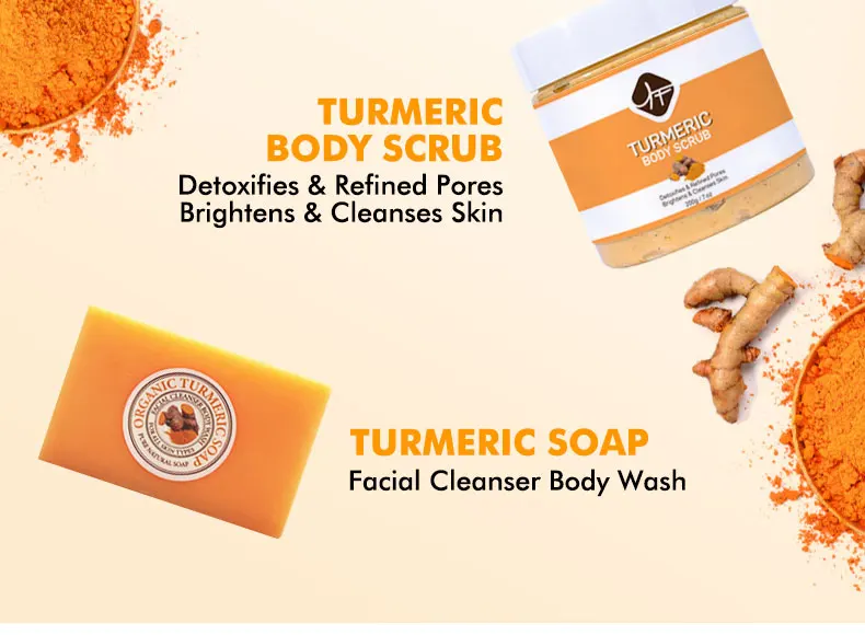 2022 Hot skin care Private Label Best Selling Turmeric Skin Care Set Cleanser Serum Scrub Soap Mask Cream Turmeric Set