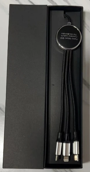 Быстрый настраиваемый лазерный светящийся Логотип черный длинный USB-кабель 3-в-1 для передачи данных рекламные деловые подарки зарядный кабель