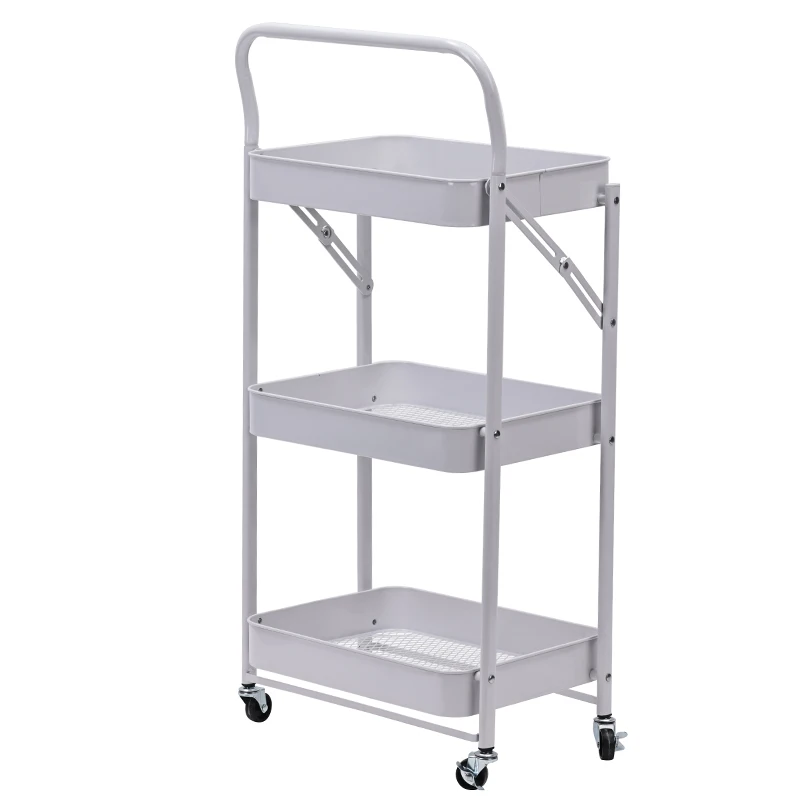 Black Organizer Handling Round 3-Tier Plastic Carts Snack Bedroom Bike Fruit Juice Stand Rolling Cart With Handle