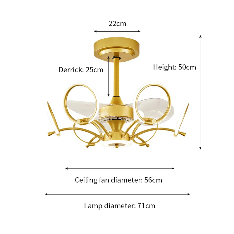  Light luxury living room ceiling fan lamp Nordic dining bedroom variable frequency chandelier with