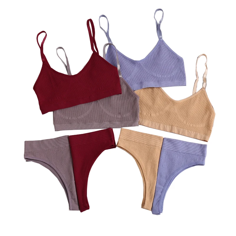 Seamless Tops Set High Waist Panties Women Wireless Underwear Suit Soft Padded Bras Set  Backless Bralette Lingerie