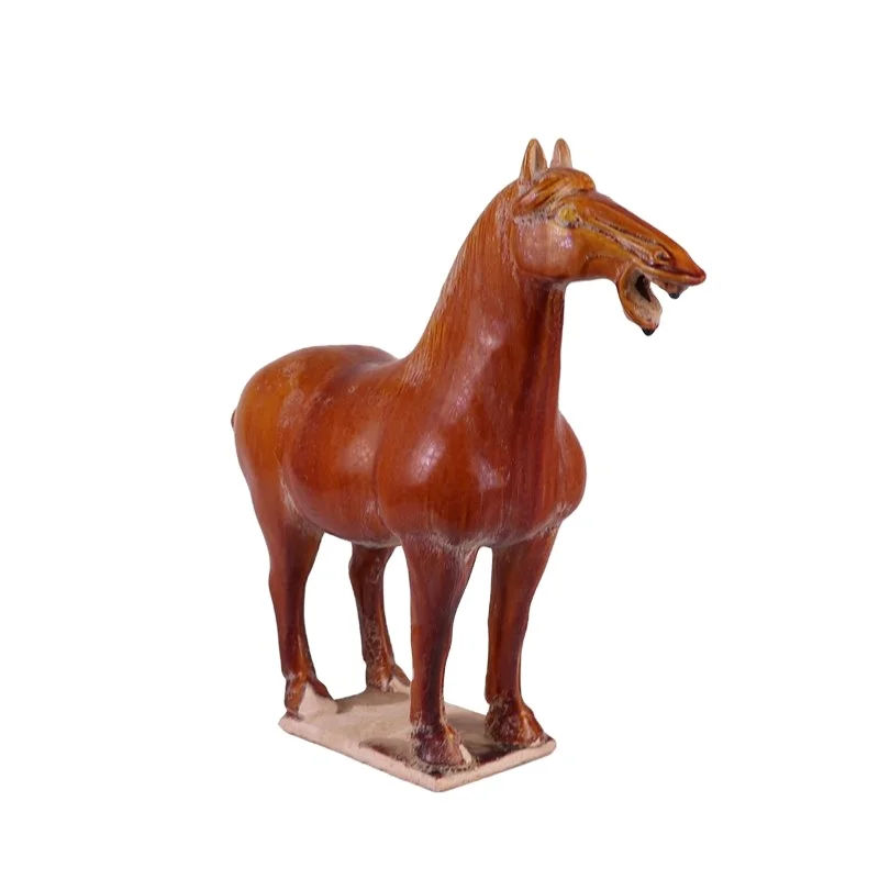 RZLN08-F-L Antique Red Glazed Pottery Horse Statues Home Office Decorative Ceramic Walking Horses Figurines