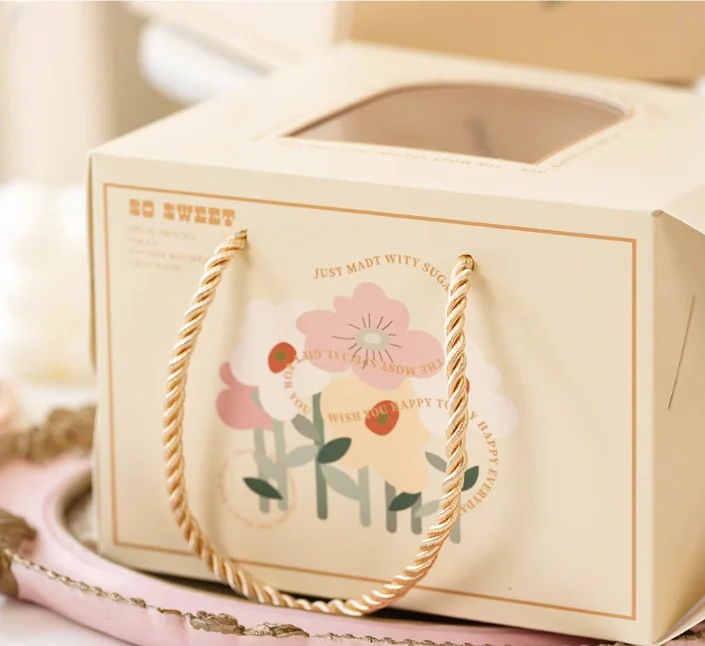 Personalized Cake Paper Box Food Grade 4 Inch Cardboard Cake Packaging Pastry Dessert Cake Box With Clear Window
