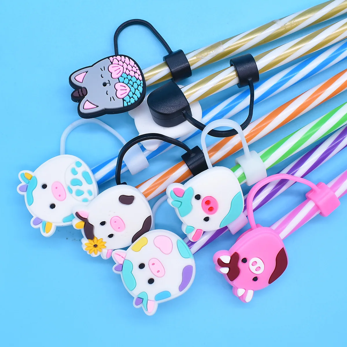 10MM Silicone Straw Covers Cap for Stanley Cup Cute Cartoon Cow Shape Dust-Proof  Drinking Protector Straw Tips Lids