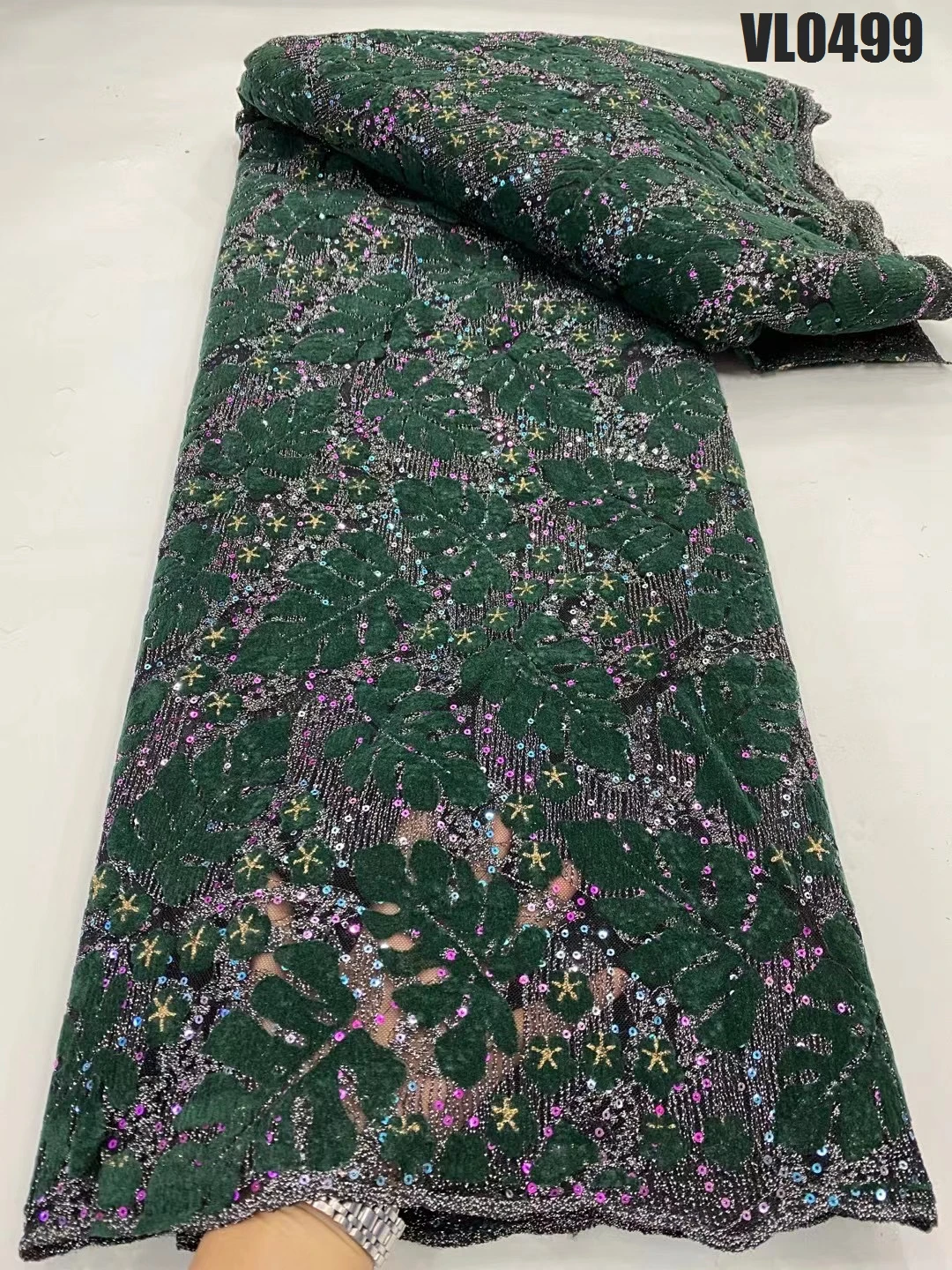 Supoo Newest Velvet Lace for Party with Sequins African Lace Fabric Unique Mesh Fabric 100% Polyester Water Soluble Embroidered