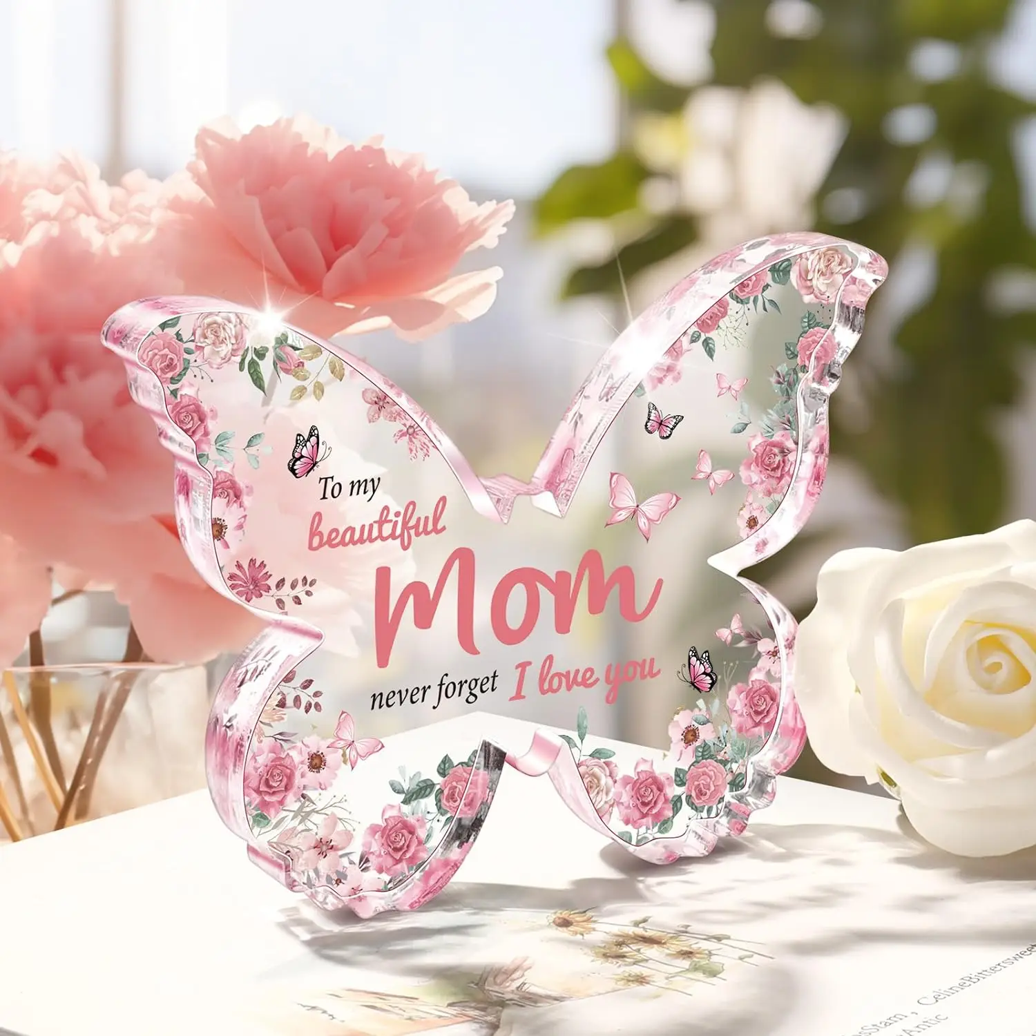 Custom Acrylic Block Sign Butterfly Shaped Gifts Unique Mom Birthday Keepsake Clear Mothers Day Thanksgiving Gifts for Mom