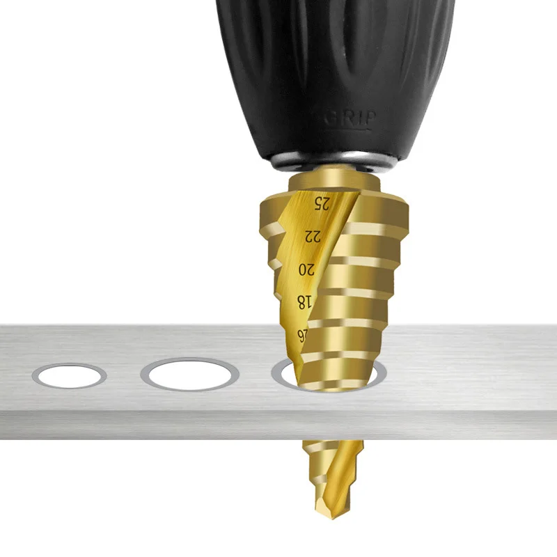6-25mm HSS Titanium Coated Spiral Groove Step Drill Bit Power Tools Metal Wood Hole Cutter Hex Step Cone Drill Bit