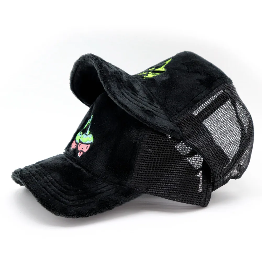 Black 5 Panel Embroidery Mesh Custom Velvet Trucker Hat Cap