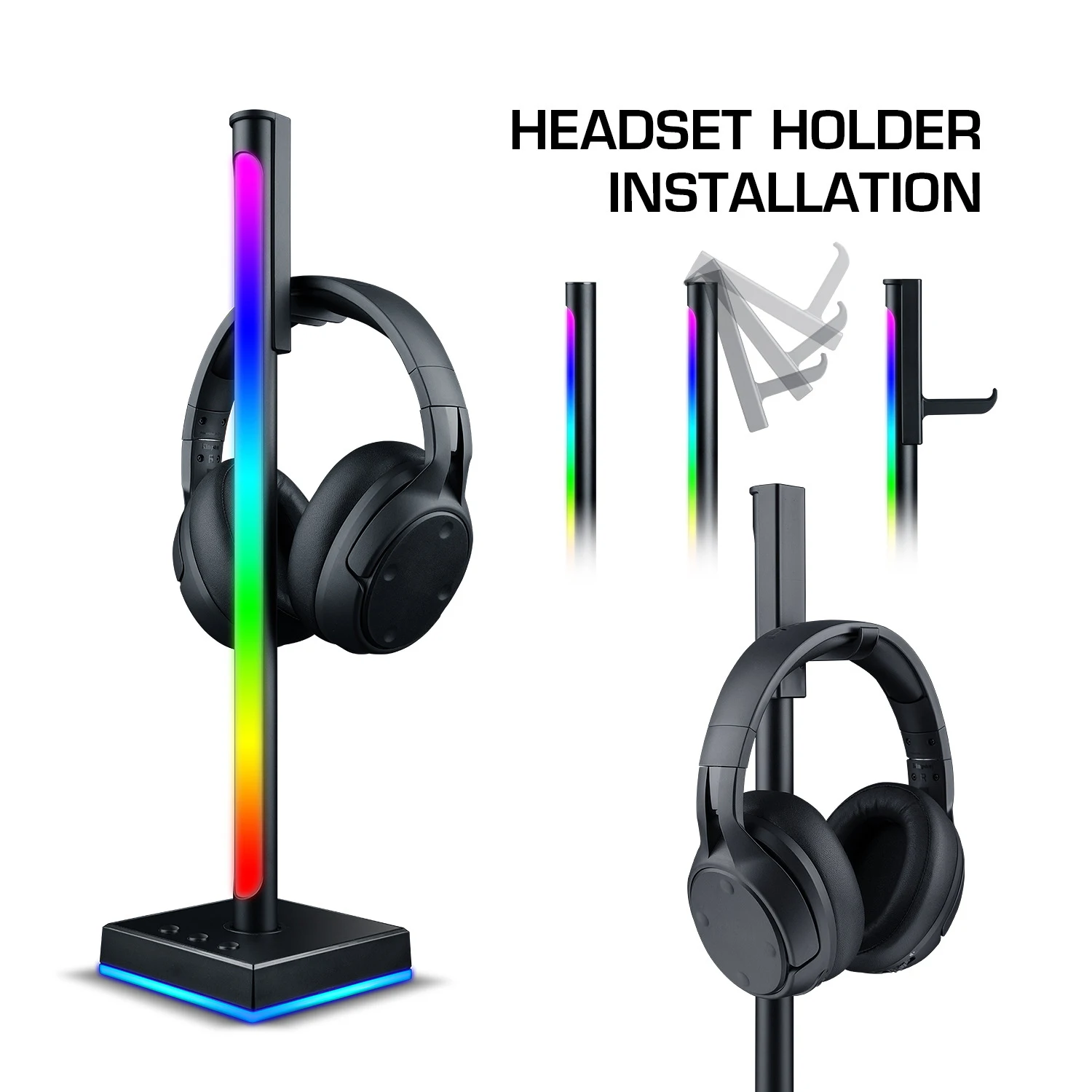 Цветная (RGB игровая гарнитура подставка держатель с Интеллектуальное управление приложениями осветительная вышка 3 порта type-c для наушников
