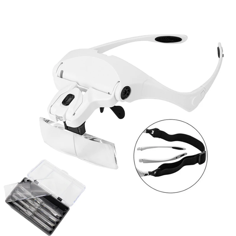 Magnifying Glasses LED Light Lamp Head Loupe Jeweler Headband Magnifier Eye Glasses Optical Glass Tool Repair Reading Magnifier