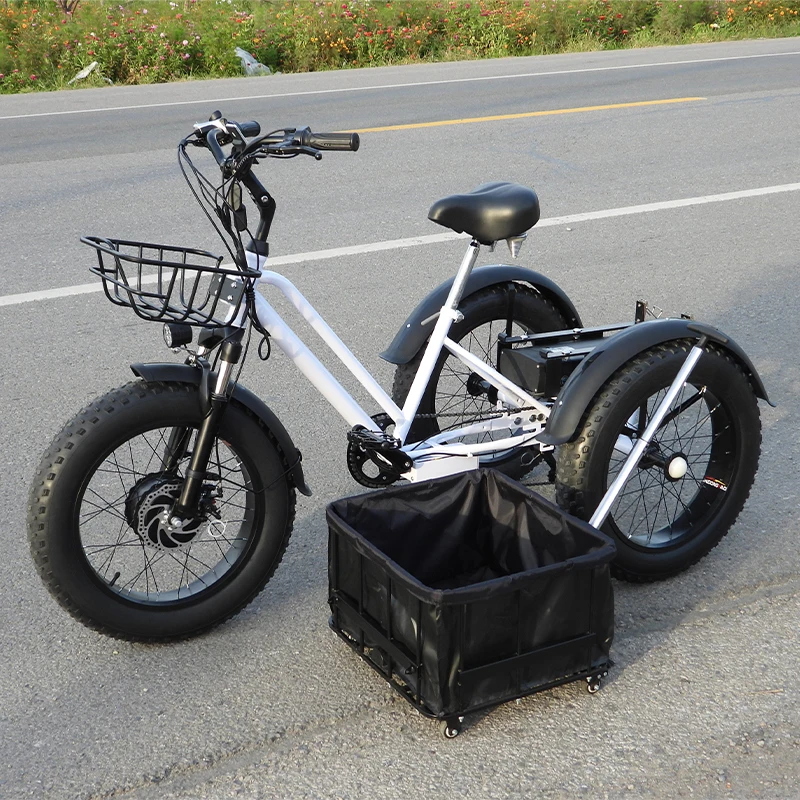 Stock Power Snow Electric Bicycle Big Three Wheel E Trikes Ebike On Sale Fat Tire Tricycle Cargo Bike Tricycle Electric Adult