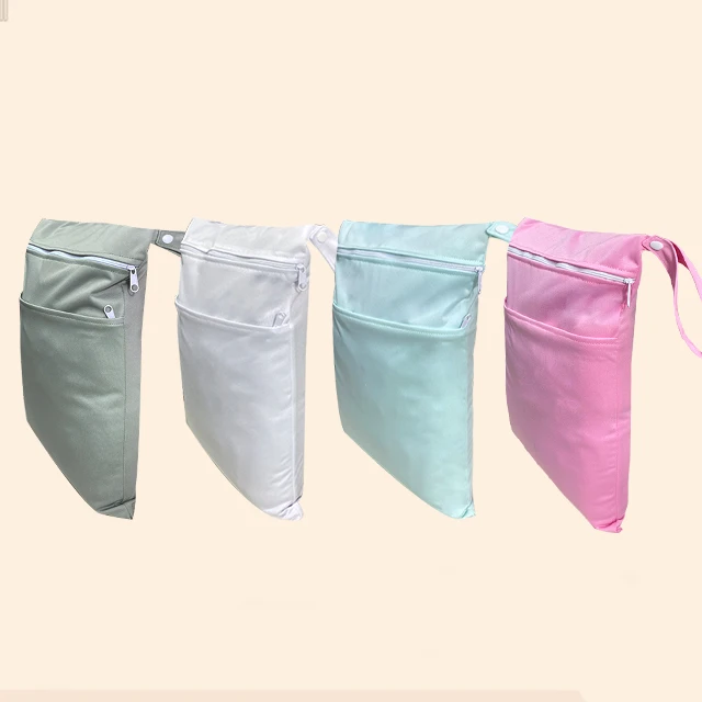 Custom Reusable Large 30*40 waterproof Travel Handy wet diaper bag With 2 Pockets
