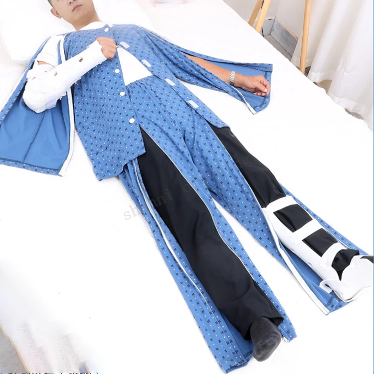 Hospital Scrubs Easy Wear Off Nursing Clothing Elderly Bedridden Patients Comfortable Pajamas Arm Leg Fracture Postoperative