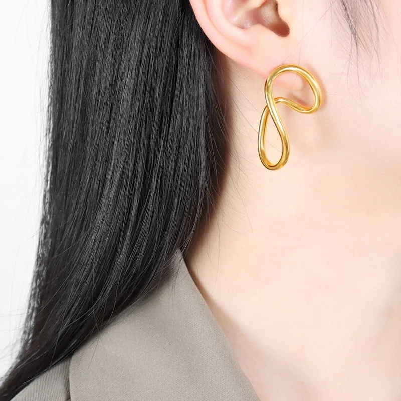 Artistical Geometric Wire Lines Stainless Steel 18K Gold Plated Earrings Fashion Women Accessories