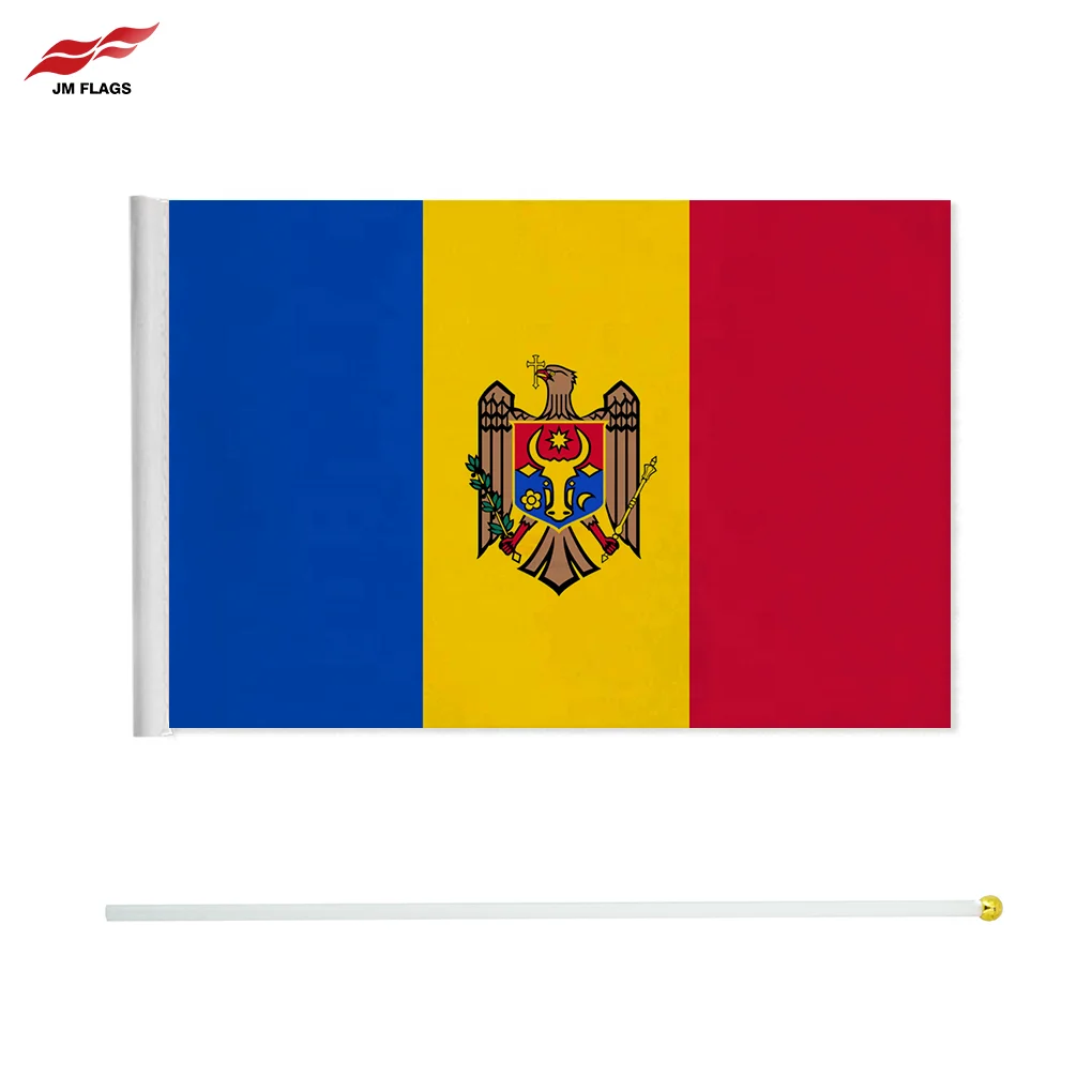 Wholesale Moldova Hand Held Flags Hand Flag National Day Decoration Polyester Moldova Stick Flags