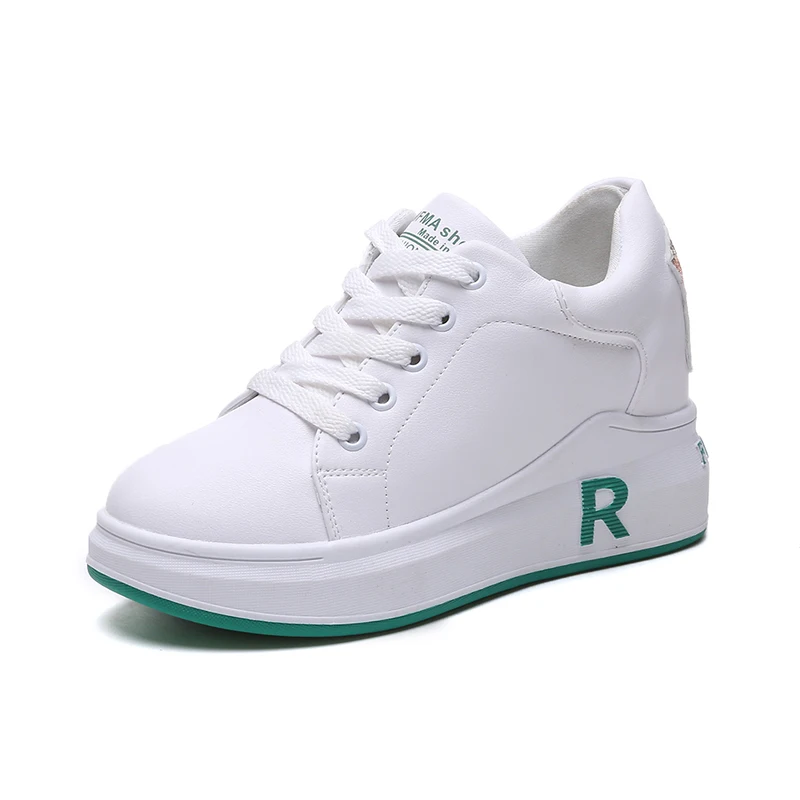 Korean version of leather belt breathable casual shoes thick bottom increased non-slip female jogging shoes sports shoes walking