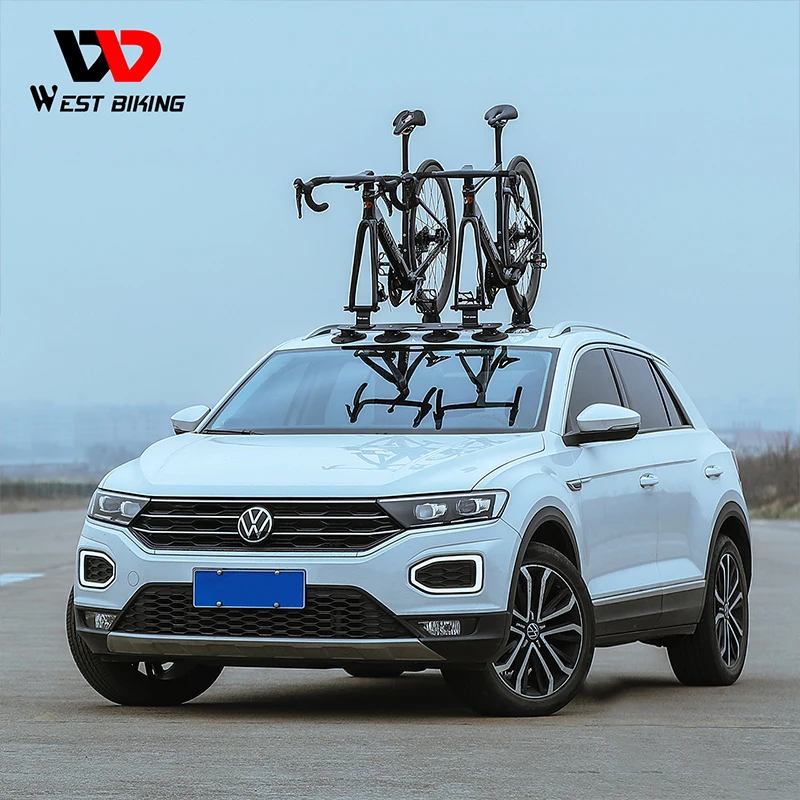 WEST BIKING Bicycle Suction Cup Rack With Storage Bag Aluminum Alloy Suction Cup Roof-Top Rear Bike Rack Car Roof Bicycle Rack