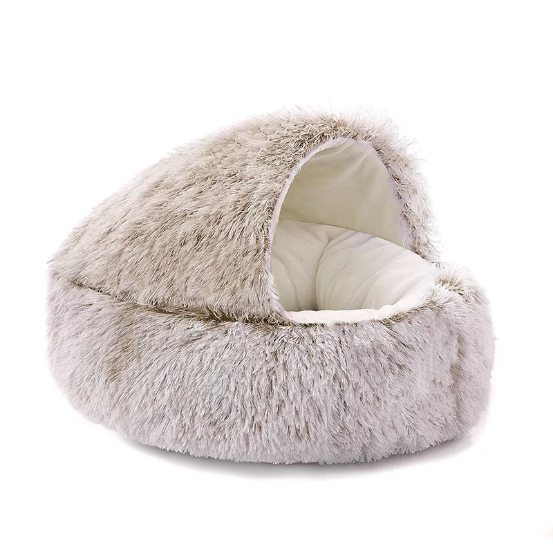 High Cost Performance Cushion Nest for Small Dogs Cats Kitten Cat Bed Round Warm Pet Bed House Long Plush Dog Bed
