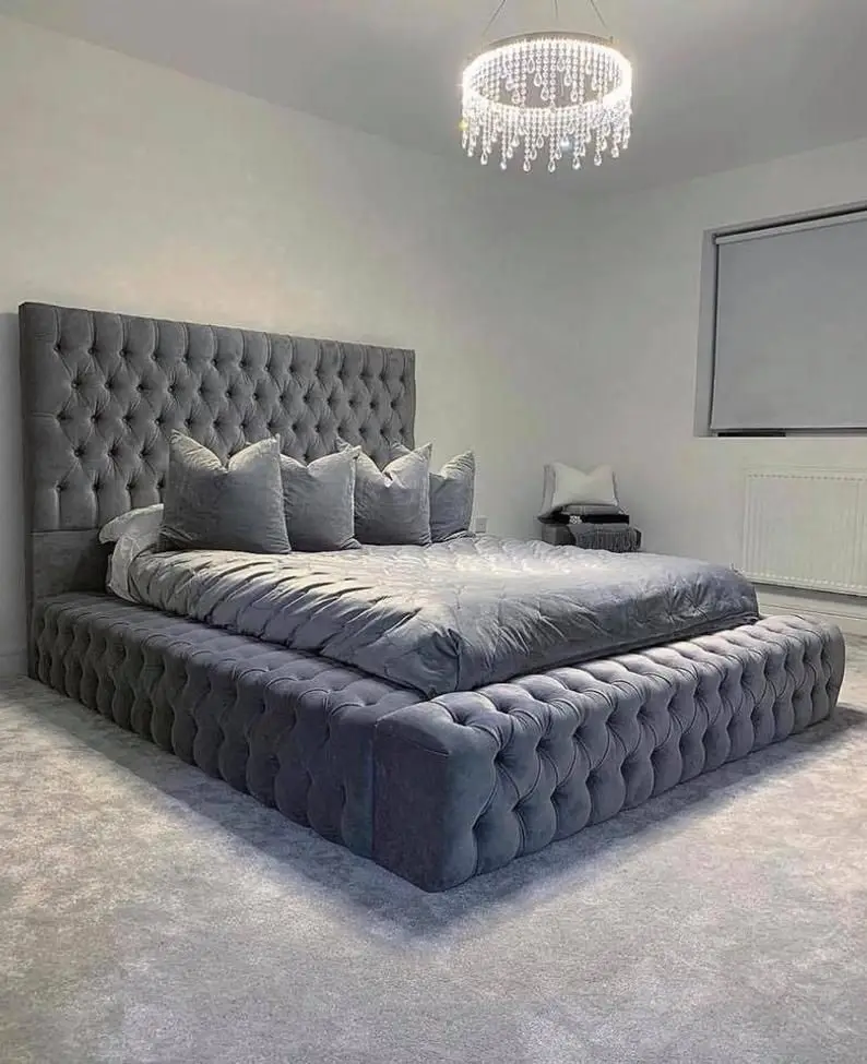 
Tufted Headboard with Frame Platform Bedroom Furniture Fabric Beds 