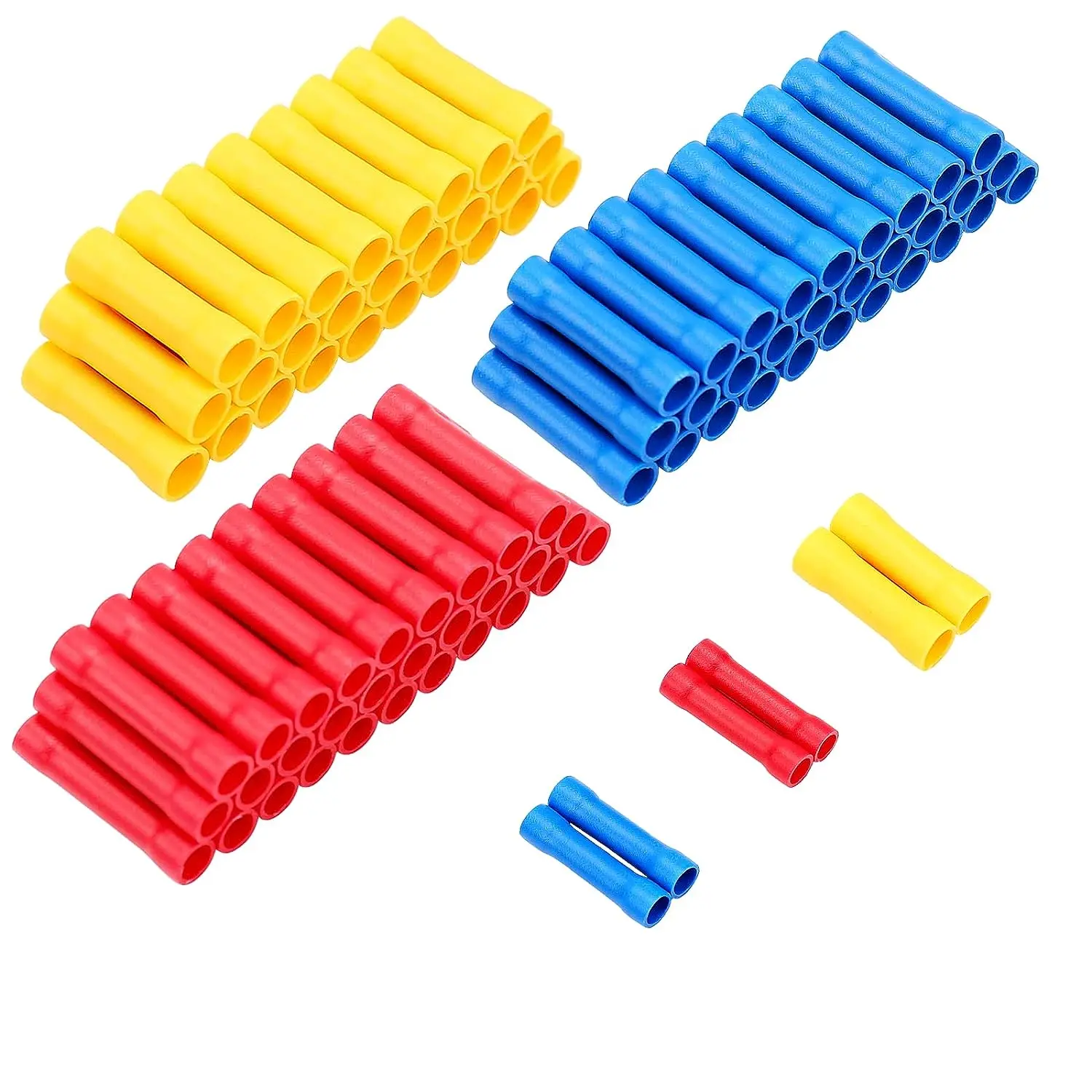 Butt Splice Crimp Connectors, Vinyl-Insulated Butt Splice, (22-10) AWG Yellow/Blue/Red Insulated Electrical Wire Crimp Connector