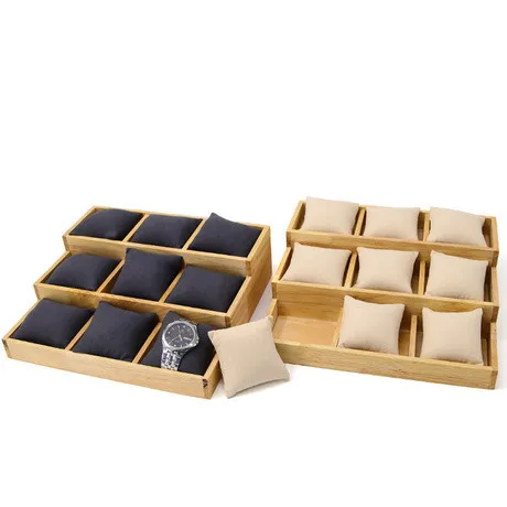 Wooden 9pcs watch pillow shown tray wood jewelry frame bracelet display props