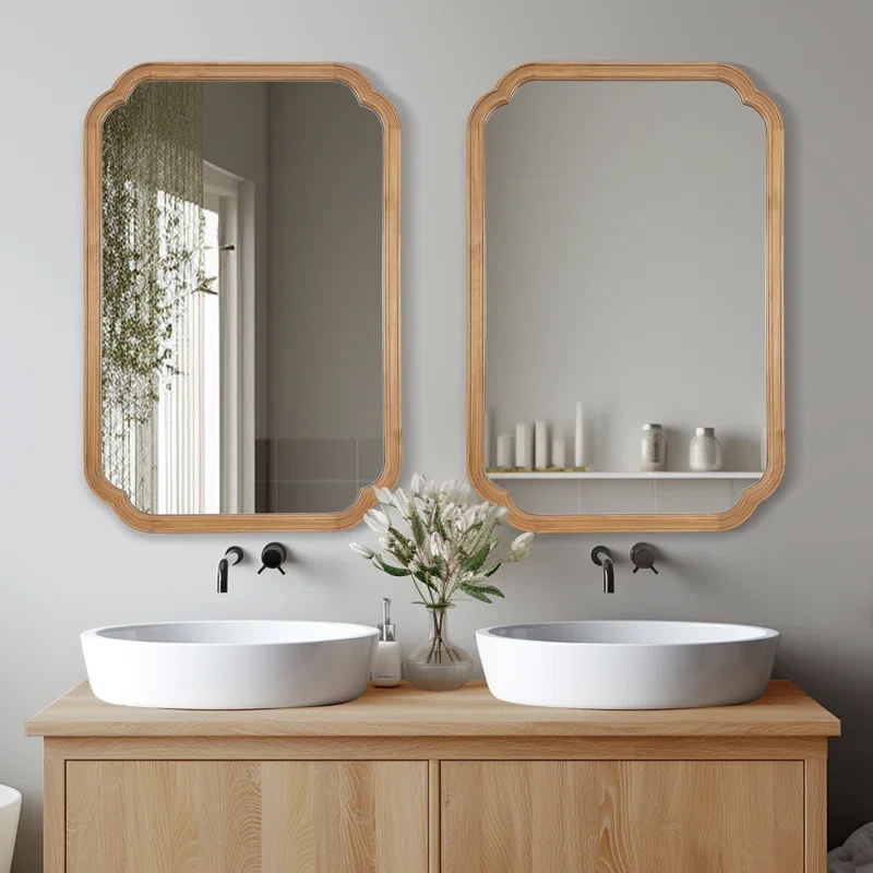 SWT Modern Country Decoration Wood Frame Round Corner Arched Rustic Wall Mirror