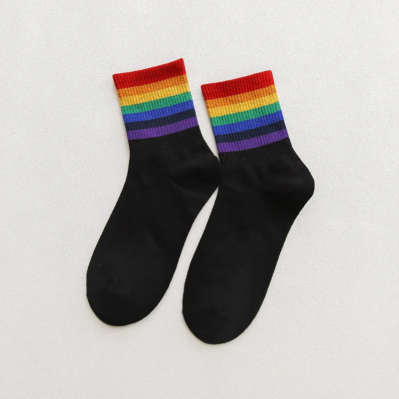 Hot Sale Unisex Adult One Size Rainbow Sports Socks Customized Cotton Polyester Colorful Happy Socks