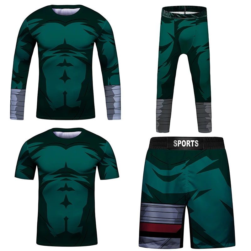 Stock Customized Short Sleeves Polyester Stretchy Rash Guards Shorts MMA BJJ Spats Sets for Children