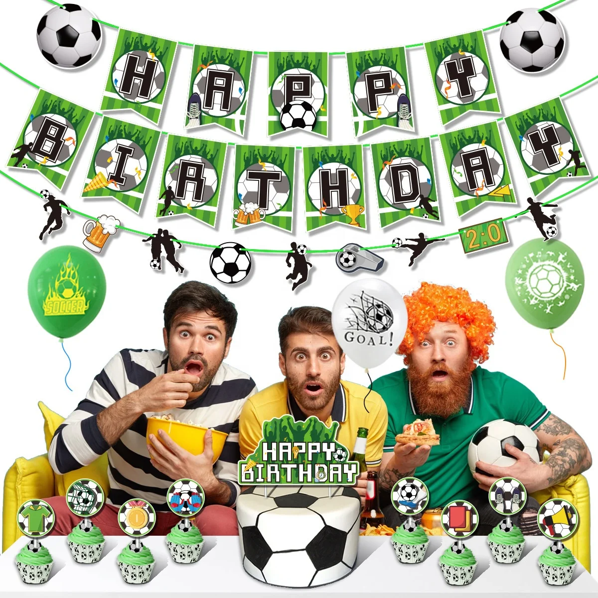 Nice Birthday Decorations Soccer Sportstheme Balloons And Banners Cupcake Topper Celebration Party Supplies Soccer Fan Gift