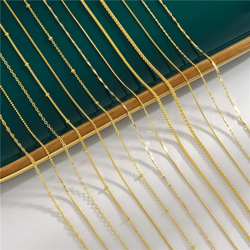 Italian Jewelry 18K Gold Plated DIY Snake Box Bead Wave Link Chains Necklace S925 Silver gold filled chain for Jewelry Making