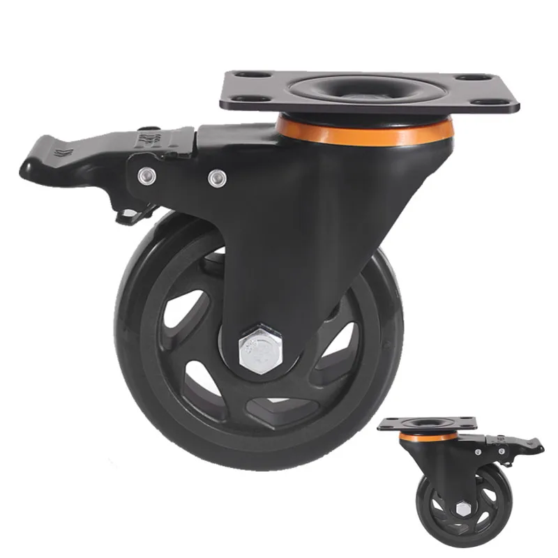 rodizio Direct Manufacturer all black PVC 4 caster wheels with brake caster industrial wheels for trolleys