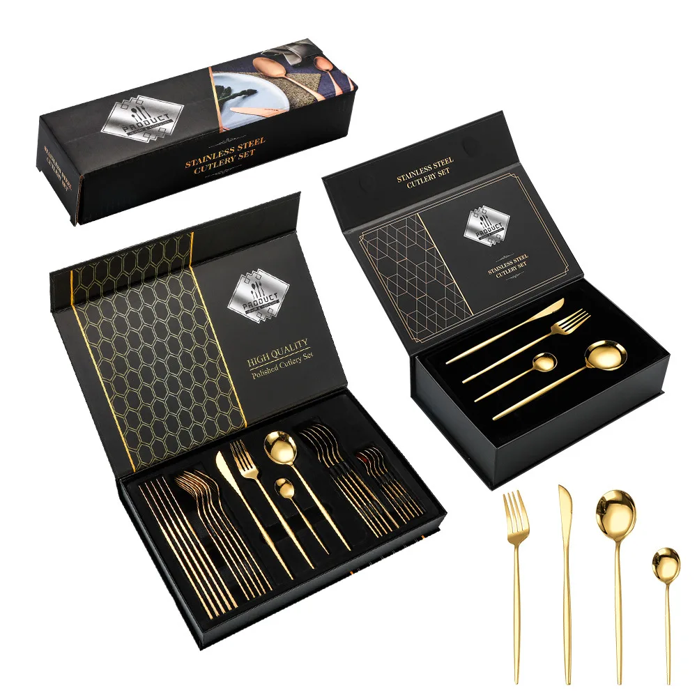 Wholesale Luxury Custom Colorful Stainless Steel Flatware Wedding Restaurant Plated Gold 24 PCS Cutlery Set