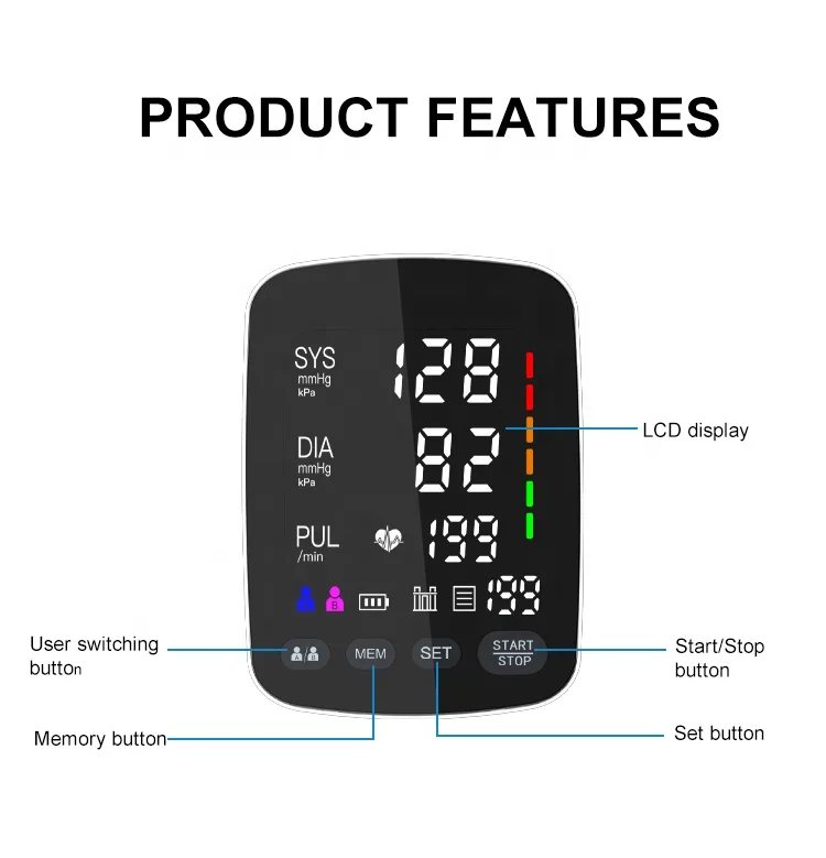 Professional Automatic Digital Upper Arm Blood Pressure Monitor Large LED Display Medical Device BP Monitor