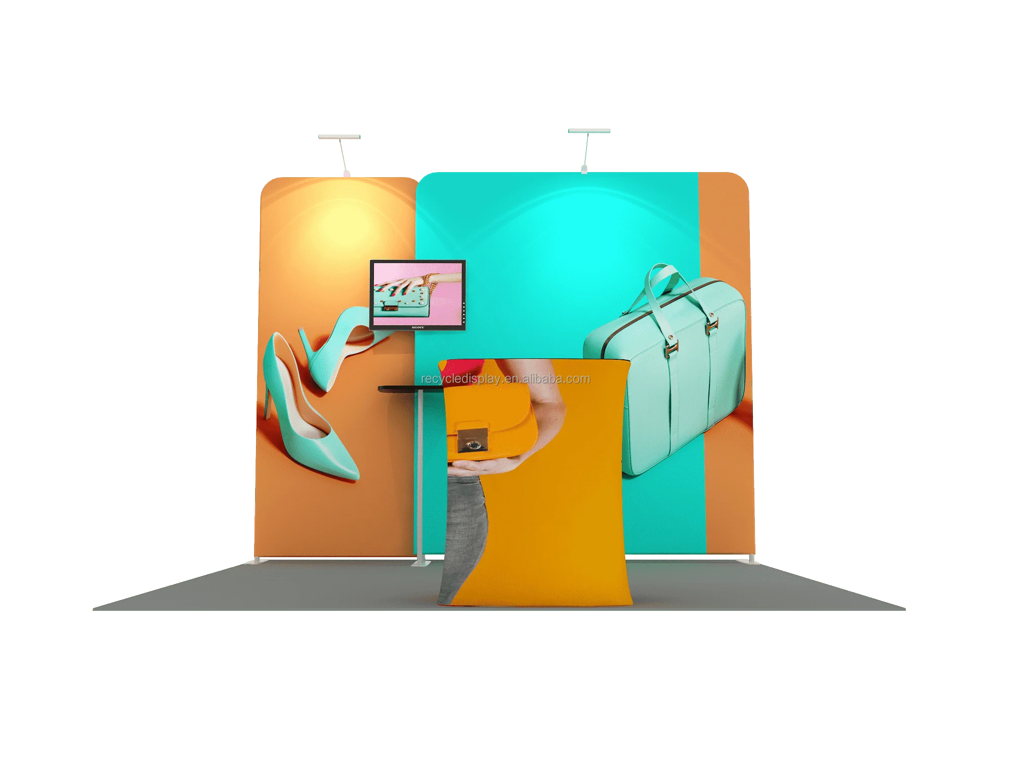 Expo Wall Tension Fabric Backdrop Stand Pop Up Display Design Slatwall Exhibition Booth Stand with light box For Trade Show