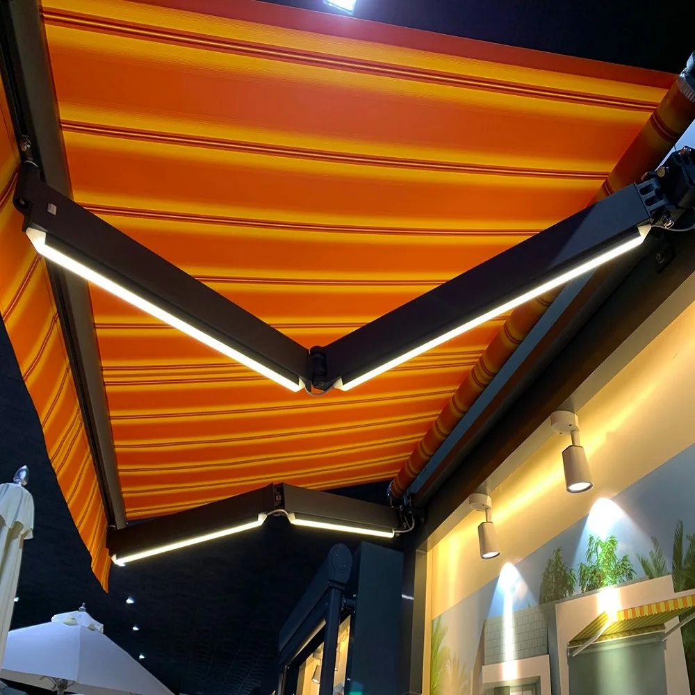 3*3 4*3 5*3 6*3 High Quality Outdoor Awning with LED light Sunshade Electric Aluminum Retractable Awnings
