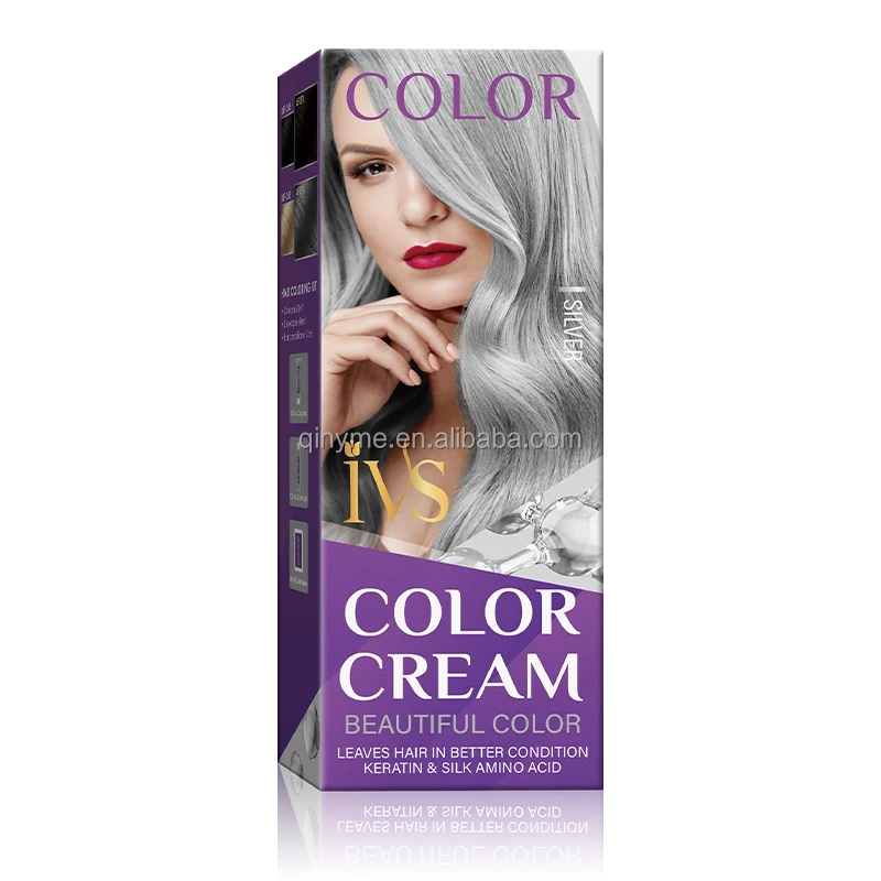 OEM Ammonia Free Shine & Silky Softness IVS Beautiful Color Permanent Silver Hair Color Cream with 100% Gray Coverage