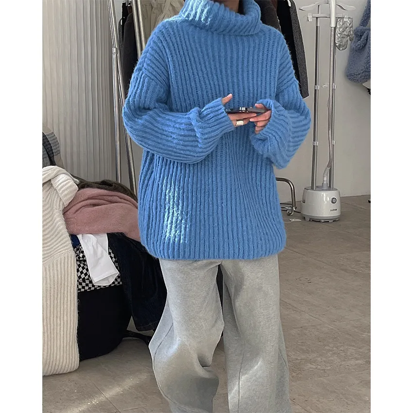Autumn Winter Soft Warm Turtleneck Winter Knitted Sweater Loose Oversize Thick Casual Women Sweater Top