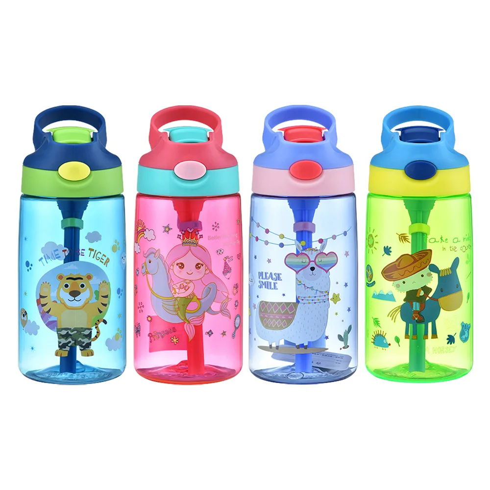 Cartoon Design 470ml Food Grade Portable PP and Silicone Kids Water Bottle Leak-proof Sports Kids Water Bottle